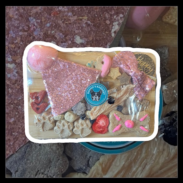 bark box - pink birthday treat board
