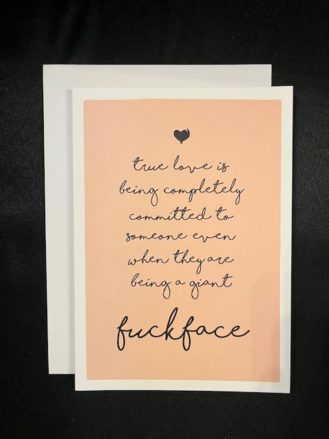 greeting card - true love is being a completely committed to someone even when they are being a giant fuckface in peach