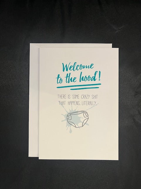 greeting card - welcome to the hood baby card